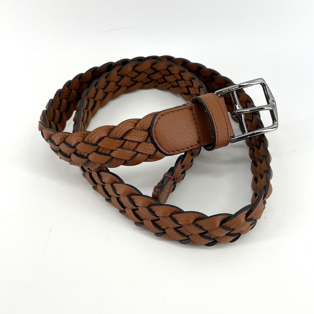 Michael Kors Mens Brown Braided Leather Belt Size 36 90cm Silver‎ Buckle Woven